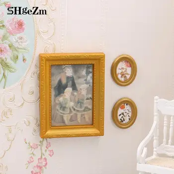 1:12 Ölçekli Dollhouse Süs Mini Altın Çerçeveleri Avrupa Tarzı Minyatür Retro Ayna Yuvarlak Kare Banyo Bebek Aksesuarları