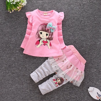 1-4T Bebek Kız giyim setleri Bahar Bebek Giysileri Setleri Tam Kollu T Gömlek + Tutu Etekler Pantolon çocuk kıyafetleri Çocuk Giysileri