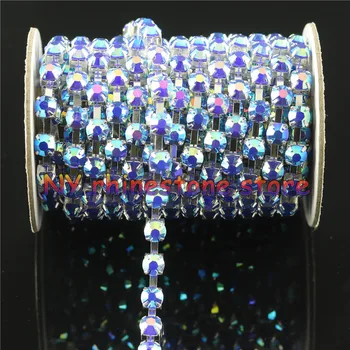1-5yards,SS30(6mm),Sapphir mavi AB jöle reçine kristal suni elmas zincir,Gümüş Zincir Trim,gelinlik, elbise, kadın çantası