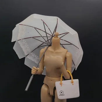 1/6 Mini Simülasyon Şemsiye Sevimli Dantel Kenar Şeffaf Yağmur Dişli Bumbershoot ve Çanta 12in Aksiyon Figürü Vücut BJD Blythe Doll