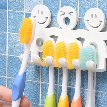 1 ADET Sevimli Karikatür Mikro Diş Fırçası Tutucu Duvara Monte Vantuz Gülüyor Banyo Seti Organize Araçlar