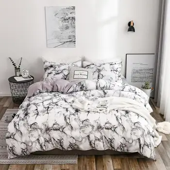 1 Takım Yatak Örtüleri Cilt dostu Mermer Desen Polyester Nevresim Yastık Kılıfı ile Yatak Yorgan Ev için