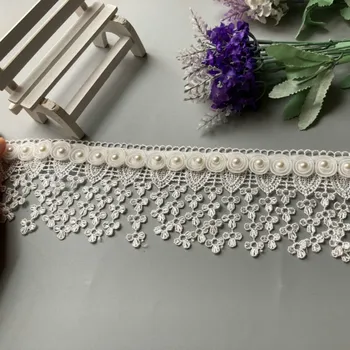 1 Yard Beyaz İnci Püskül Erik Çiçekleri İnci Dantel Süslemeler Kurdela Boncuklu Dantel Kumaş İşlemeli Dikiş düğün elbisesi 8cm