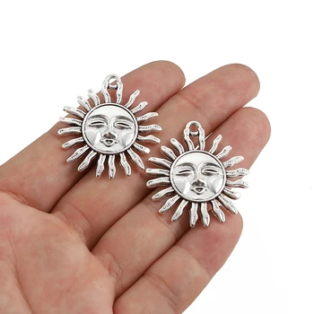 10 adet Antik Gümüş Alaşım Güneş Yüz kolye uçları Takı Bulguları Yapımı İçin El Yapımı Bilezikler Kolye Kolye Aksesuarları
