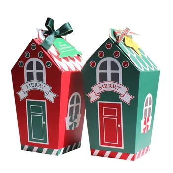 10 adet Noel Ev Şekli Şeker Torbaları noel hediyesi Kutusu Çerez Çanta Ambalaj Kutuları Merry Christmas Partisi Hediyeleri Şekeri