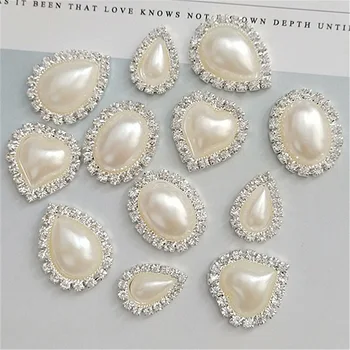 10 adet / grup Gümüş Beyaz İnciler Rhinestone Düğmeler Süsler Düğün Dekorasyon Küpe Gerdanlık Saç DIY Takı Aksesuarları
