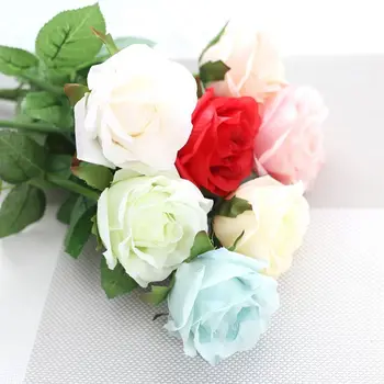10 adet/grup Çok Renkli 45 cm Yükseklik Tek Kök Güller W/Yapraklar Düğün Ve sevgililer Günü İçin Dekoratif Çiçekler