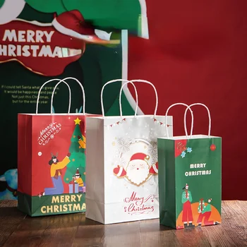 10 adet / takım Noel Kraft Kağıt Şeker hediye çantası Çanta Zarif 2022 Merry Christmas Festivali Ambalaj Poşetleri Hediye