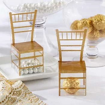 100 Adet PVC Şeffaf Şeker Kutusu Altın Sandalye Şekli Hediye Kutusu Parti İyilik Ambalaj Düğün Bonbonniere Çikolata Bebek Duş