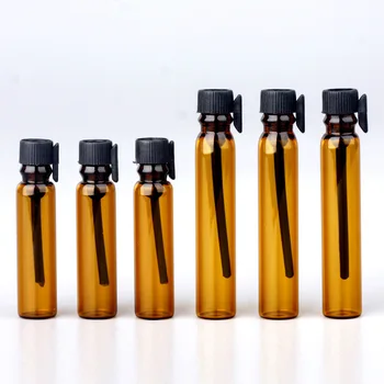100 adet/grup 1ml 2ml Parfüm Damlalık Şişe Uçucu Yağlar için Amber Toptan Seyahat Konteyner Örnek Boş Parfüm Şişeleri