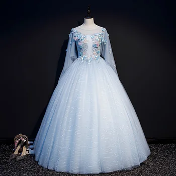100 % gerçek soluk mavi nakış yaprakları vintage balo kraliyet Ortaçağ Rönesans viktorya dönemi tarzı elbise Belle topu