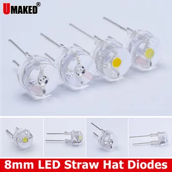 1000 ADET YENİ 8mm 0.5 W 3.0-3.2 V Hasır şapka LED Beyaz Süper parlak LED lamba Geniş Açı Şeffaf LED Lamba Hasır Şapka LED