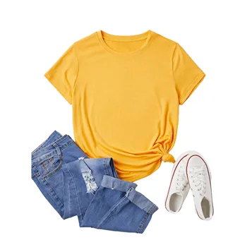 11 Renkler Yaz kısa kollu Tişörtler Kadın Örme Temel Casual Tops Kadın Rahat Gevşek Pamuk Tees 2022 Gömlek