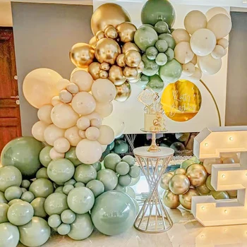 115 Adet Avokado Yeşil Bej Balonlar Garland Kemer Kiti Altın Metalik Lateks Globos Noel Süslemeleri 2022 Düğün Doğum Günü Dekor