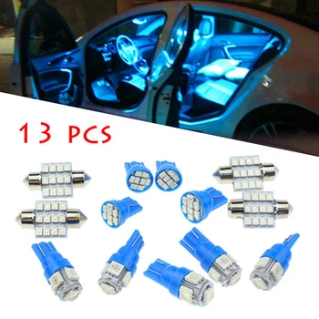 13 adet Oto otomobil araç İç 12V Mavi LED ışıkları Dome Harita Kapı havasız ortam kabini Plaka Lambası Aksesuarları Kiti
