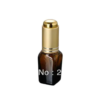 15ml kahverengi kare uçucu yağ şişesi, altın pres pompalı damlalıklı, kozmetik ambalaj için cam şişe