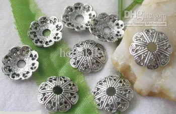 1800 adet Tibet gümüş çiçekli boncuk kapaklar 12mm A1434