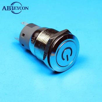 19mm Düz Yuvarlak Kafa Mandallama Güç Sembolü Led İşıklı Lamba Su Geçirmez basmalı düğme anahtarı Pin Terminali ışık anahtarı Metal