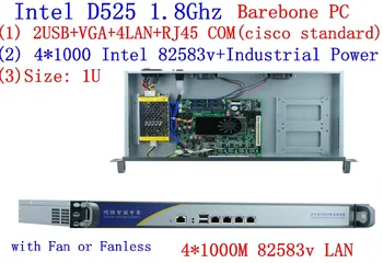 1U Güvenlik Duvarı Yönlendirici ağ sunucusu Atom D525 çift çekirdekli 1.8 GHz 4 LAN 4 * Intel 82538 V 1000 M destek pfSense, WayOS, IPFire, vb.