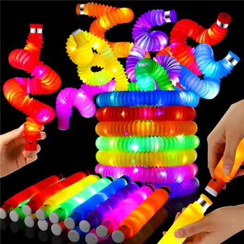 1pcs Pop Tüpler Işıklı Duyusal Oyuncaklar Streç Tüp Çocuklar Hediyeler Çocuk Aydınlık Haşhaş Parti Malzemeleri Çekme LED 