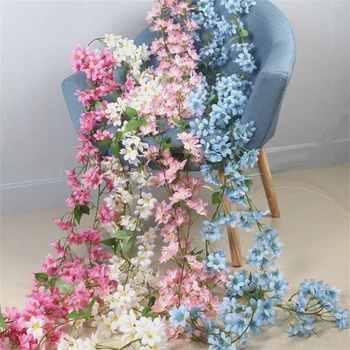 2.3 m Wisteria Yapay Kiraz Çiçeği Asma Asılı Çiçekler Sarmaşık Çiçek Çelenk Rattan Düğün Ev Dekor Çiçek Duvar