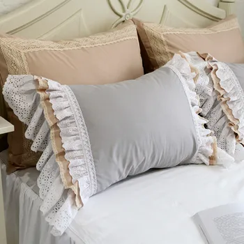 2 adet Avrupa tipi romantik yastık kılıfı zarif işlemeli yastık kılıfı saten Tığ İşi Dantel pamuk prenses yastık örtüsü hiçbir dolgu