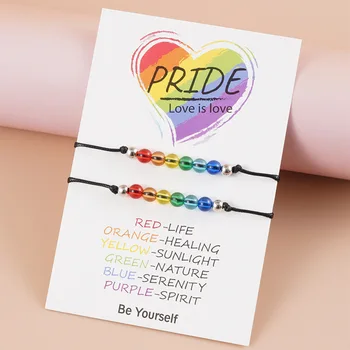 2 adet / grup Moda Renkli Gökkuşağı Boncuk LGBT çift bilezikleri Seti Kadın Erkek Charm Halat Bilezik Gurur Takı Arkadaşlar Hediye