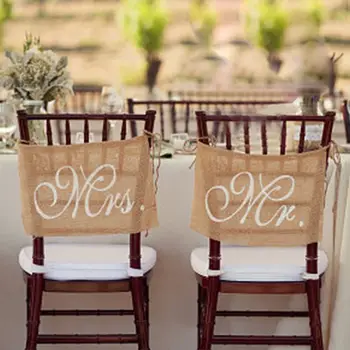 2 adet / çift Mr Mrs Sandalye Afiş Çuval Bezi Kumaş Bayrakları Asılı İşareti ev sandalyesi Dekor Düğün Dekorasyon Parti Malzemeleri Fotoğraf Sahne
