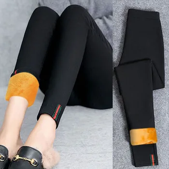 2019 Kış Tayt Kadın Peluş Sıcak pantolon Siyah Punk Kalın Yüksek Bel Jeggings Moda Legging Pantolon