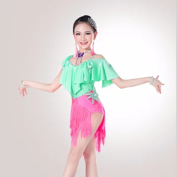 2019 Yeni Kız Latin Dans Elbise Bayan Favori Renk Yeşil / Kırmızı Çocuk Bollywood Dans Elbise Kadın Orijinal Etek DQ2045