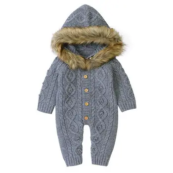 2020 Sonbahar Kış Genel Çocuklar İçin Bebek Sıcak Örme Elbise Kapşonlu Moda Bebek Erkek Kız Tulum Bebek Romper