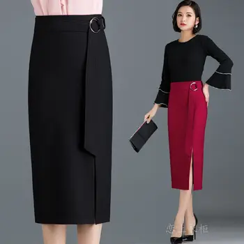 2020 Yeni Kadın Bodycon Etek Mini Etek Office Kadınlar İnce Orta Kuşak-Buzağı Yüksek Bel Streç Seksi Kalem Etek Jupe Femme Y536