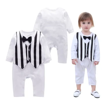 2020 Yeni Varış Yakışıklı Şerit Tarzı Uzun Kollu Yanlış İki Adet Erkek Bebek Tulumlar / Bebek Romper / Çocuk Giysileri 3069