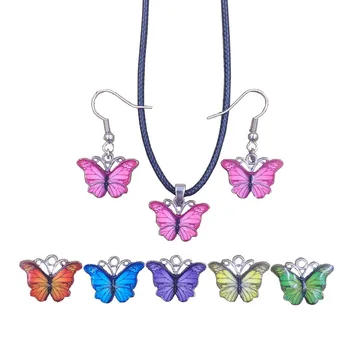 2021 Sevimli Moda Tatlı 6 Stilleri Renkli kelebek takı seti Kolye ve Küpe Kadın Kadın Hediye Kız Kız Arkadaşı BE013-018
