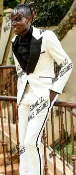 2021 Son Pantolon Ceket Tasarımları Fildişi Düğün Takımları Erkekler İçin Slim Fit 2 Parça Şal Yaka Damat Parti Erkek Smokin En İyi Erkek Blazer