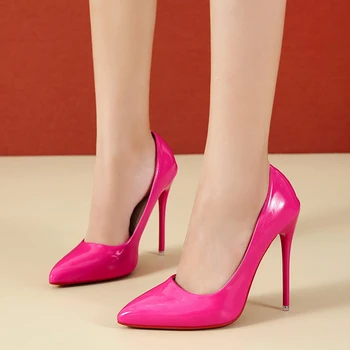 2021 Sığ Ağız Stiletto Moda tek ayakkabı Kadınlar Yeni Seksi Sivri Yüksek Topuk Düz Renk tek ayakkabı Büyük Boy
