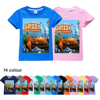 2021 Unisex Çocuk Giysileri Lemmings Hayvan Baskı T-shirt Kız Tees Erkek Kawaii Çocuk Giyim Grizzy Ayı Tshirt Camisetas Tops