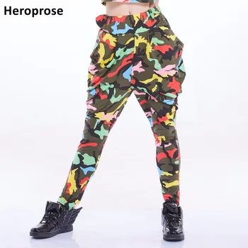 2021 Yeni Moda İlkbahar Yaz Caz Sahne Performansı Giyim Kadın Baggy pantolon Renkli Camo Sıska Hip Hop Dans harem pantolon