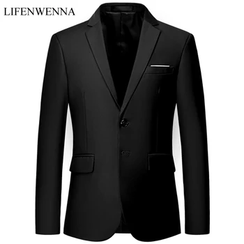 2021 Yeni Slim Fit Erkek Rahat Ceket Katı İki düğmeli Blazer Ceket Erkekler Klasik Renk Erkek Takım Elbise Ceketler İş Ceket Erkekler M-6XL