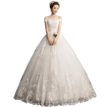 2021 Yeni Vestido De Noiva Tekne Boyun Casamento Prenses Basit düğün elbisesi Lüks Nakış Elbise Mariee