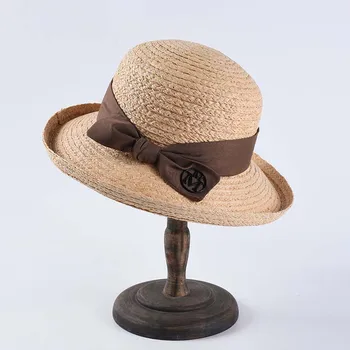 2021 Yeni Zarif Fransız Kova Şapka Kadınlar İçin Moda Curling Rafya Şapka Yay Güneş plaj şapkası Tatil İlmek güneş şapkaları kadınlar için