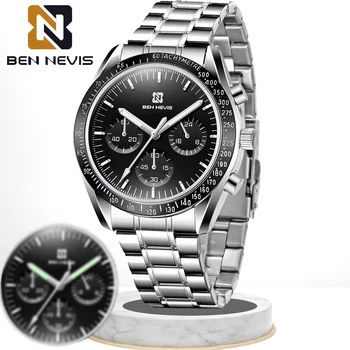 2021 Yeni erkek saati BENNEVIS Lüks Marka quartz saat erkek Moda Paslanmaz Çelik Su Geçirmez Kol Saati Düşük Fiyat Promosyon