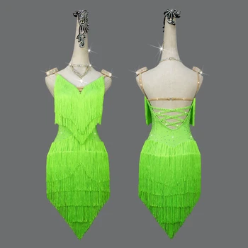 2022 En Çok Satan Latin dans elbiseleri Kadınlar İçin açık yeşil saçak Kulübü Parti Dansçı Şarkıcı Şovmen Saçak Püskül Elbise