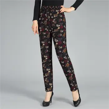 2022 Kadın Sonbahar Kış Yeni Orta Yaşlı Sıcak pamuklu pantolonlar Kadın Kadife Tayt Bayanlar Yüksek Bel Baskılı Pantolon F09