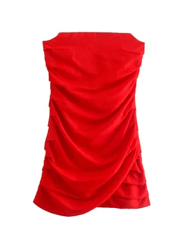 2022 Moda Kadın Straplez Dökümlü Kırmızı Seksi Elbise Yaz Bayanlar Kulübü Parti Elbise Mini Vestido