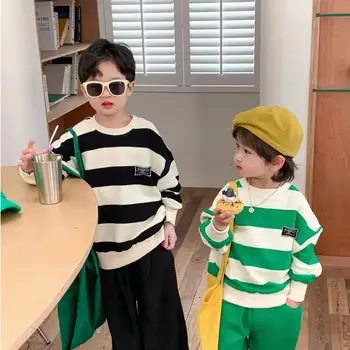 2022 Sonbahar Bebek Erkek Kız Çizgili Kazak Çocuklar İçin Moda Giyim çocuk kazağı Toddler Uzun Kollu Casual Tops Hoodies