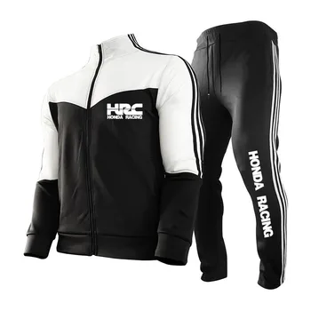 2022 YENİ Rahat Spor Colorblock erkek Zip Ceket Seti HRC araba logosu baskı Açık spor elbise moda erkek eşofman takım elbise