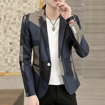 2022 erkek Sonbahar Giyim Yeni Baskılı blazer Slim Fit Yakışıklı Moda blazer
