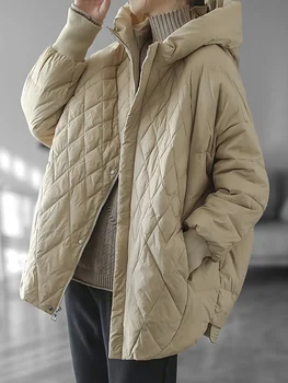 2023 Schinteon Kore Tarzı Kadın şişme ceket Büyük Boy Argyle Ceket Gevşek Sıcak Sonbahar Kış Casual Dış Giyim En Kaliteli