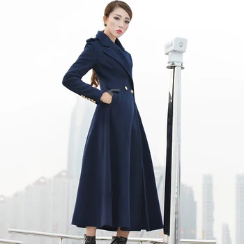 2023 Sonbahar Kış Uzun Yün Rüzgarlık Ceket Kadın Palto Moda İnce Kruvaze Uzun Yün Ceket Kadın Dış Giyim